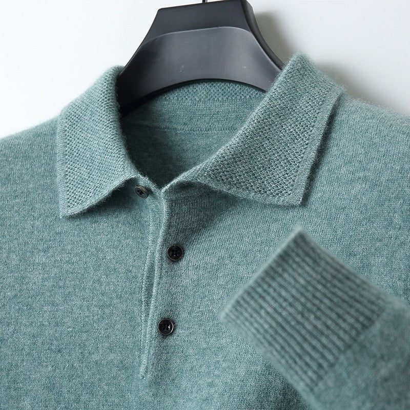 Cuthbert | Men's Cotton Knit Polo Jumper - Three-Button Placket Smart Casual Knitwear
