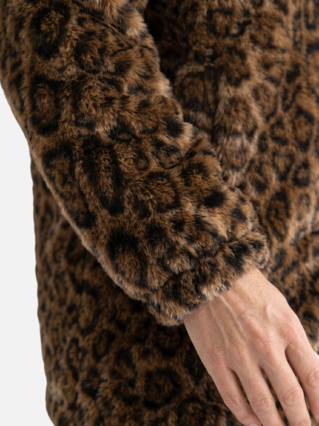 Roxanne | Women's Leopard-Print Faux Fur Jacket - Shirt Collar Press-Stud Coat