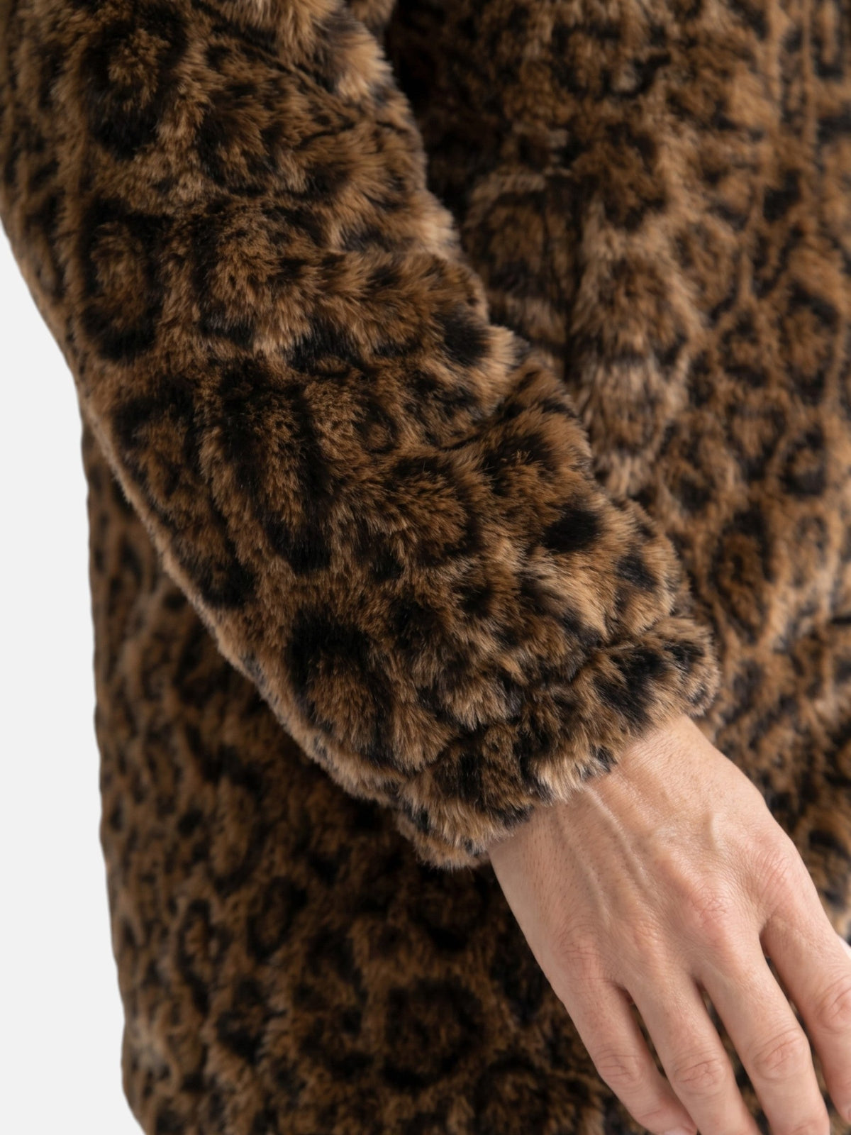 Roxanne | Women's Leopard-Print Faux Fur Jacket - Shirt Collar Press-Stud Coat