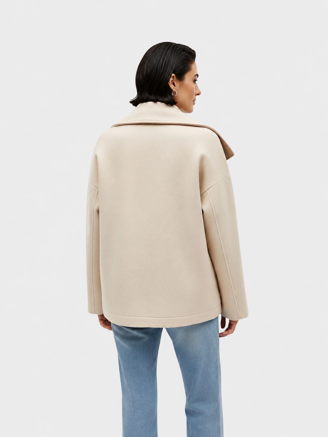 Ada | Women's Wrap-Front Wool-Feel Jacket - Oversized Collar Short Coat