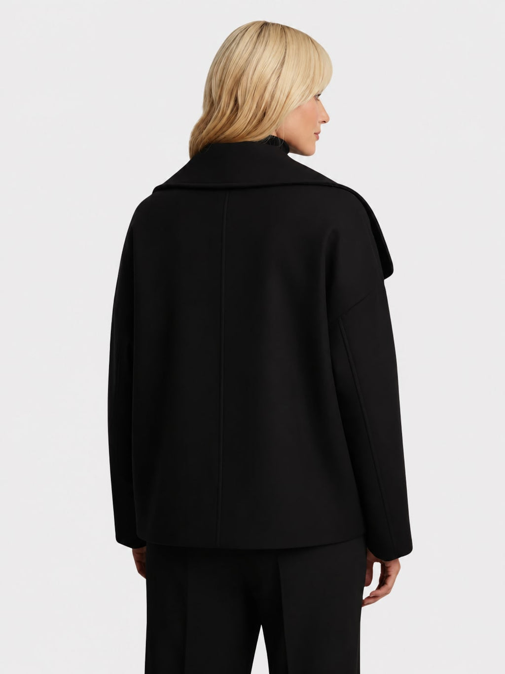 Ada | Women's Wrap-Front Wool-Feel Jacket - Oversized Collar Short Coat