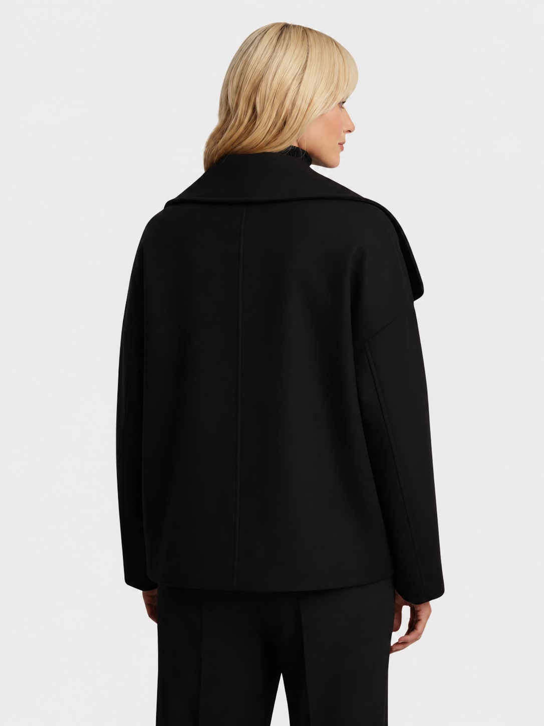 Ada | Women's Wrap-Front Wool-Feel Jacket - Oversized Collar Short Coat