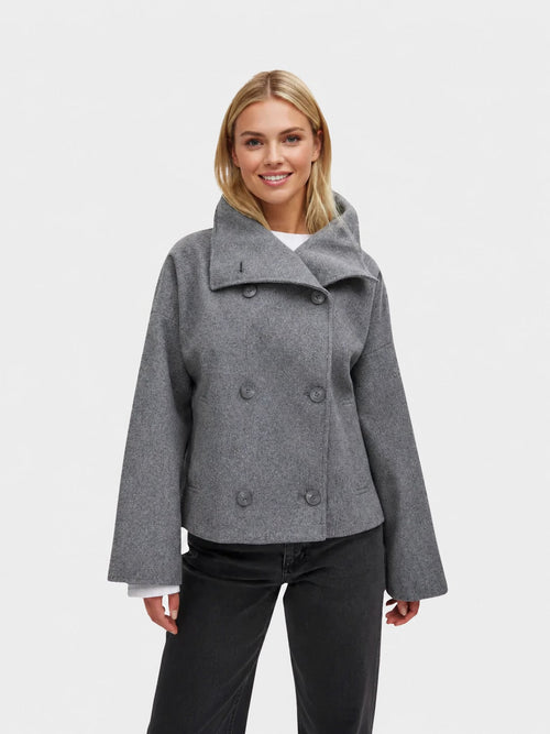 Ada | Women's Wrap-Front Wool-Feel Jacket - Oversized Collar Short Coat
