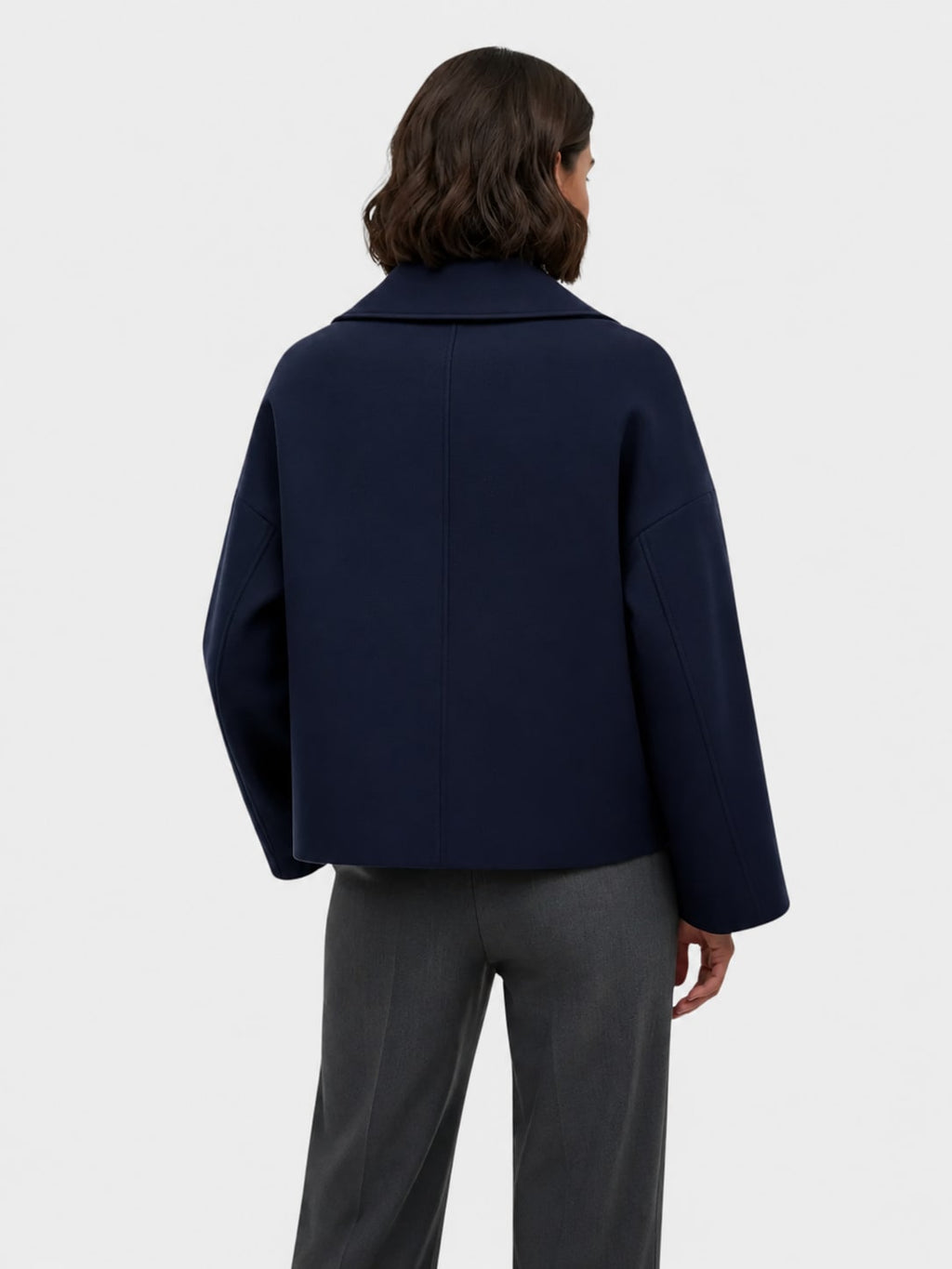 Ada | Women's Wrap-Front Wool-Feel Jacket - Oversized Collar Short Coat