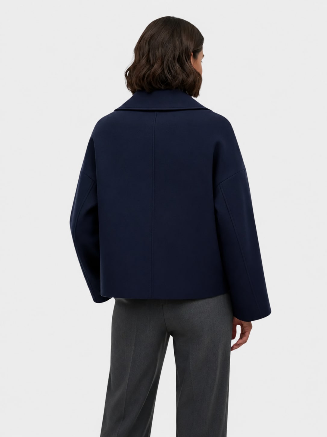 Ada | Women's Wrap-Front Wool-Feel Jacket - Oversized Collar Short Coat