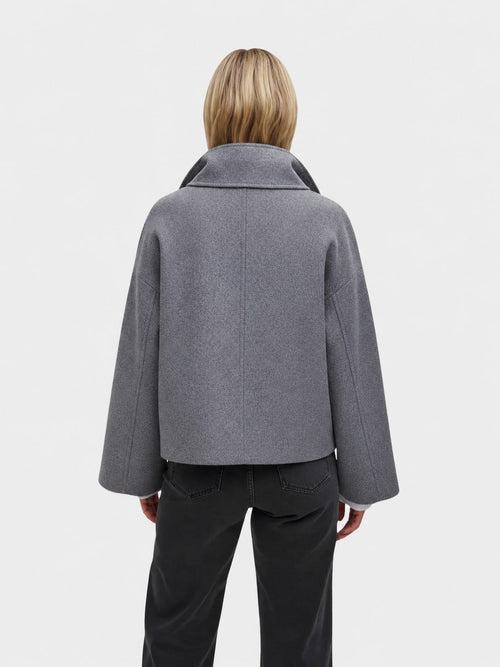 Ada | Women's Wrap-Front Wool-Feel Jacket - Oversized Collar Short Coat