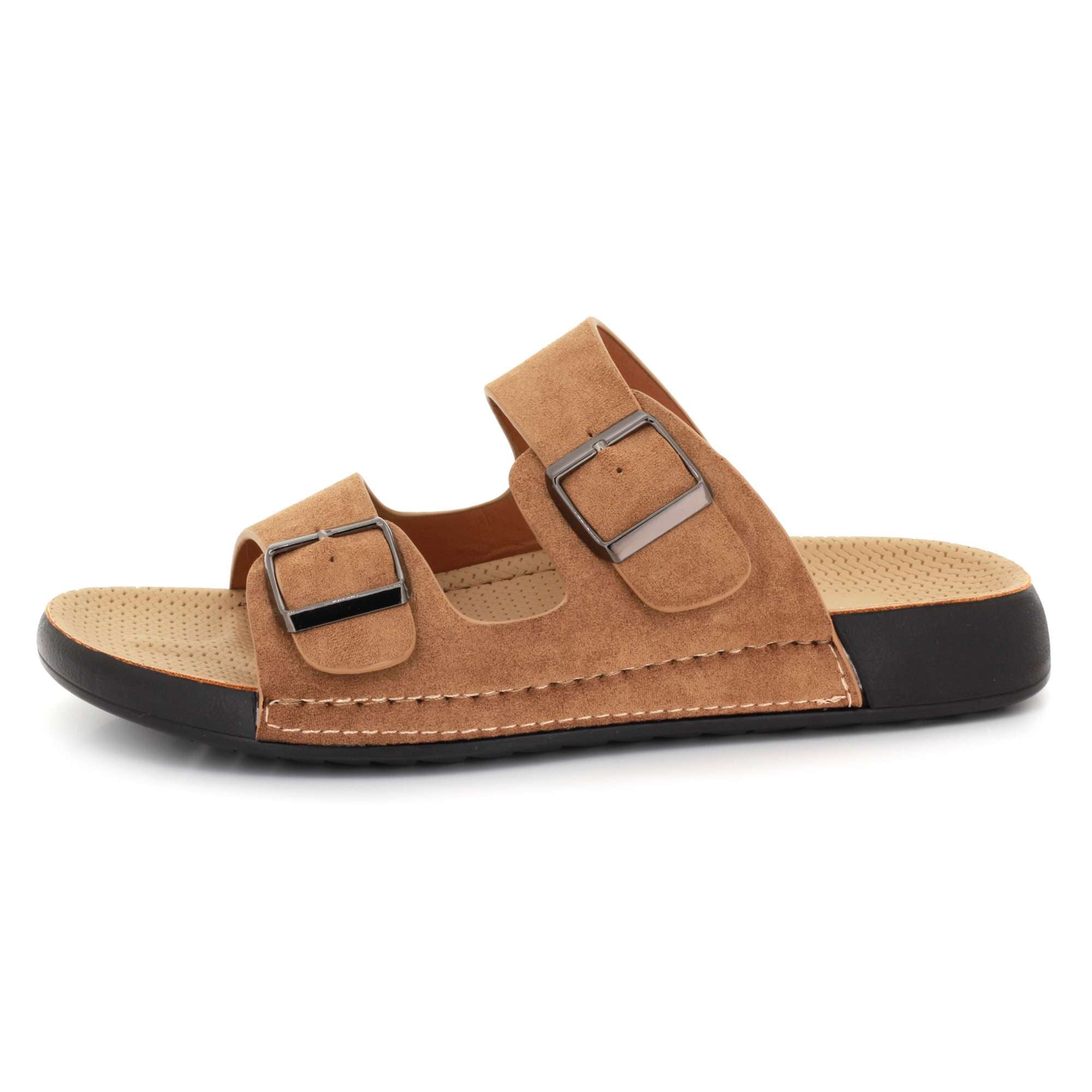 Lawrence | Men's Faux Leather Double Strap Buckle Sandals - Slip-On Slide Sandals