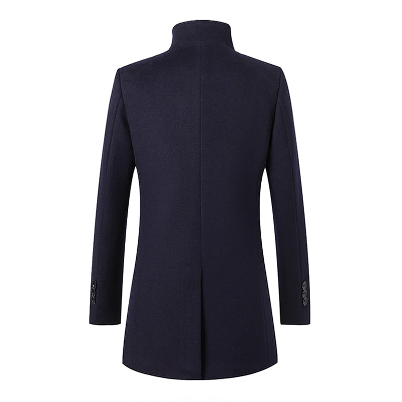 Osian | Men's Wool-Blend Long Coat - Mandarin Collar Worsted Peacoat