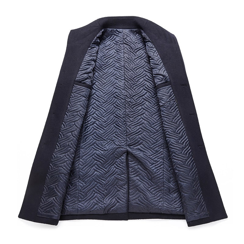 Osian | Men's Wool-Blend Long Coat - Mandarin Collar Worsted Peacoat