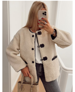 Lucy | Women's Oversized Teddy Coat - Round Neck Toggle Fastening Winter Jacket