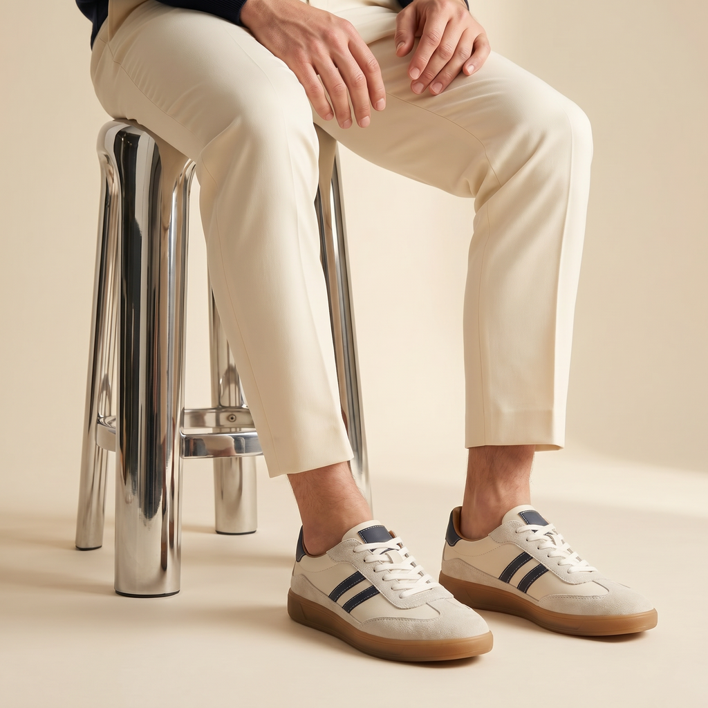 Barnaby | Men's Leather-Look Retro Trainers - Suede-Look Panel Court Sneakers