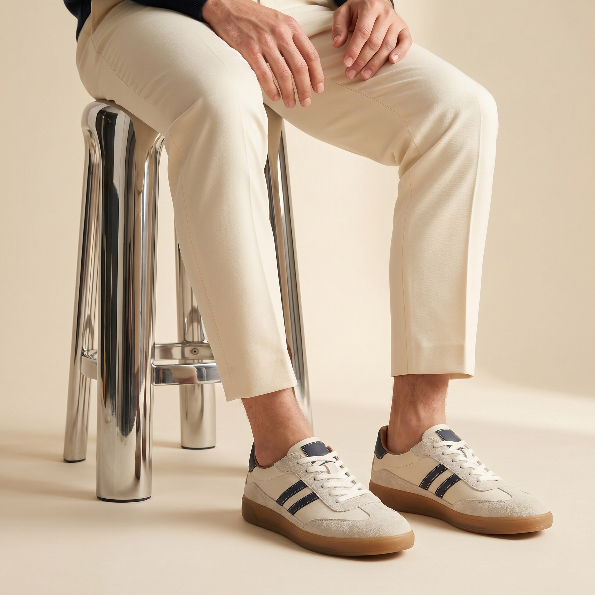 Barnaby | Men's Leather-Look Retro Trainers - Suede-Look Panel Court Sneakers