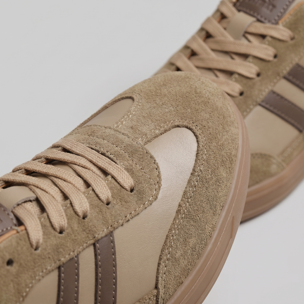 Barnaby | Men's Leather-Look Retro Trainers - Suede-Look Panel Court Sneakers