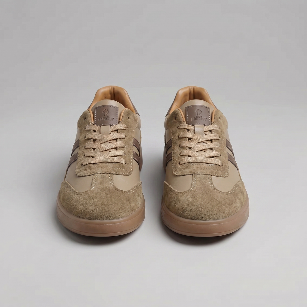 Barnaby | Men's Leather-Look Retro Trainers - Suede-Look Panel Court Sneakers