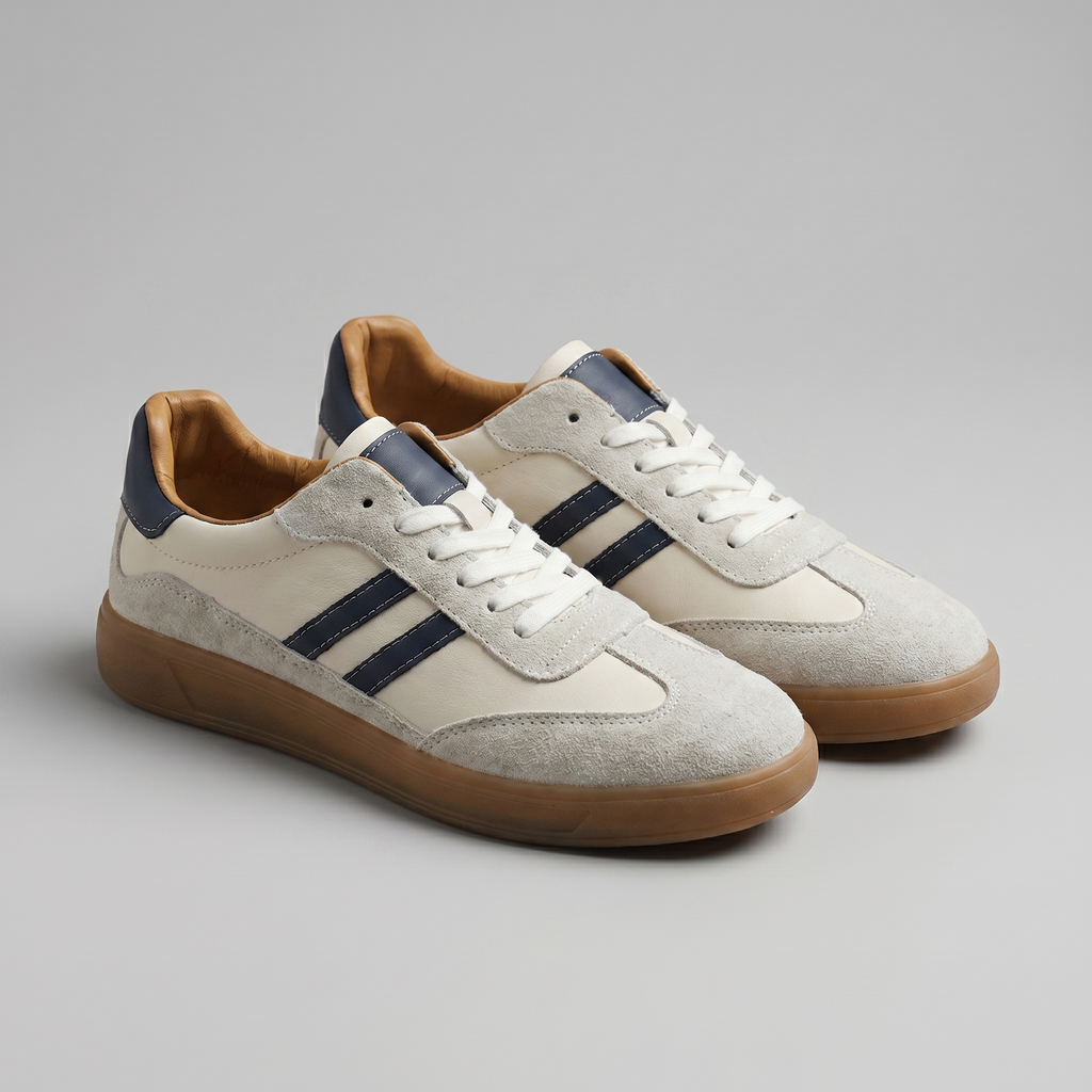 Barnaby | Men's Leather-Look Retro Trainers - Suede-Look Panel Court Sneakers