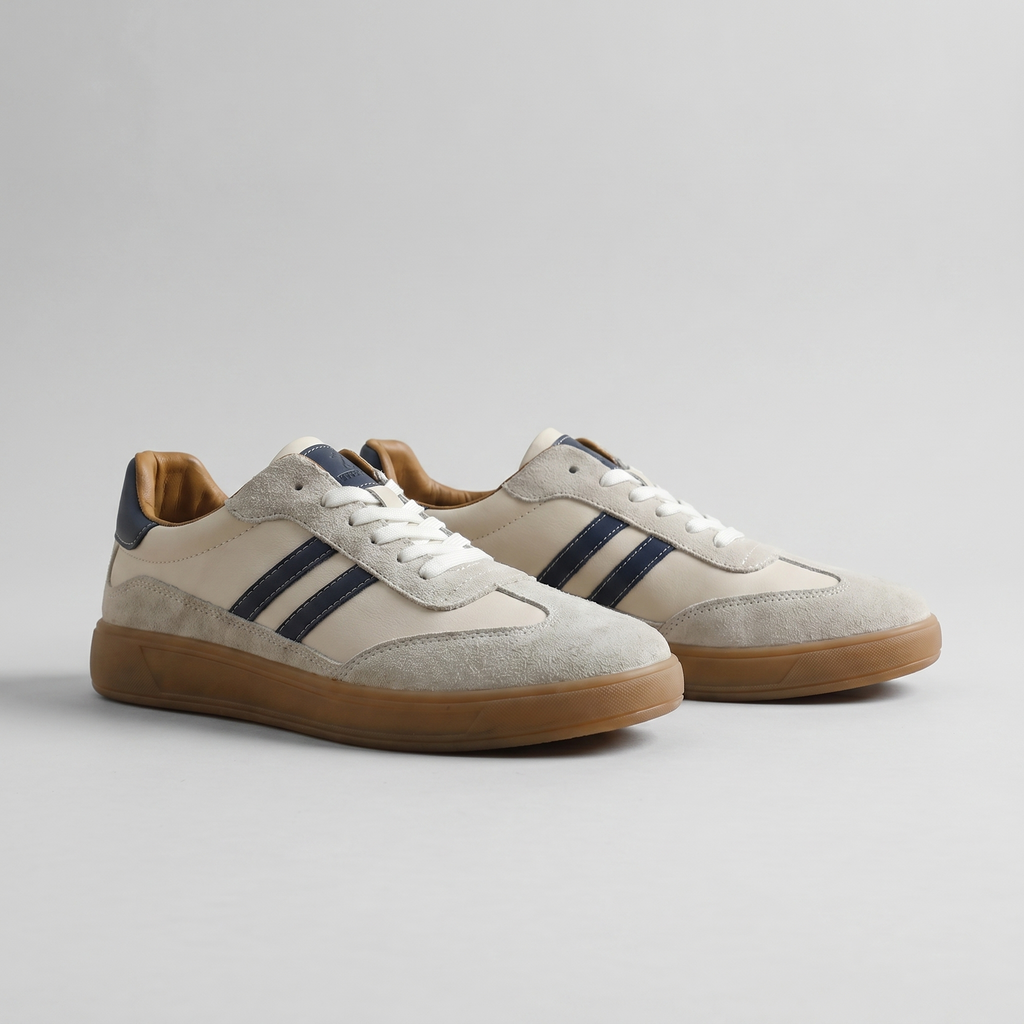 Barnaby | Men's Leather-Look Retro Trainers - Suede-Look Panel Court Sneakers