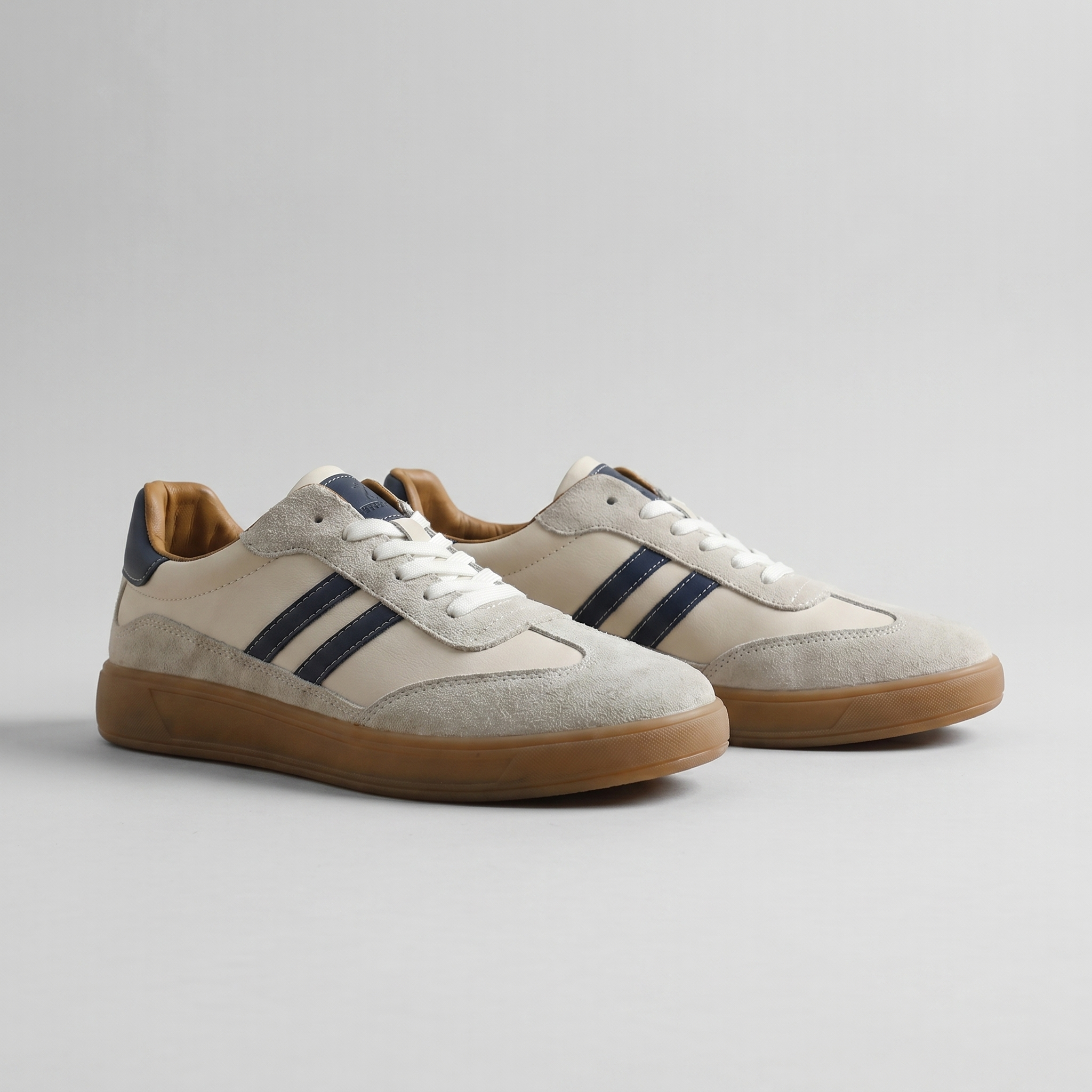Barnaby | Men's Leather-Look Retro Trainers - Suede-Look Panel Court Sneakers