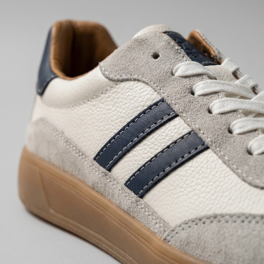 Barnaby | Men's Leather-Look Retro Trainers - Suede-Look Panel Court Sneakers