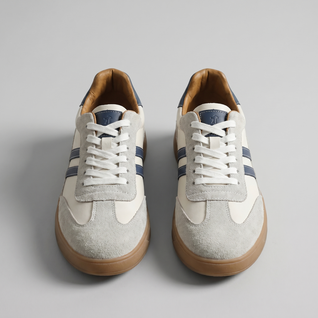 Barnaby | Men's Leather-Look Retro Trainers - Suede-Look Panel Court Sneakers
