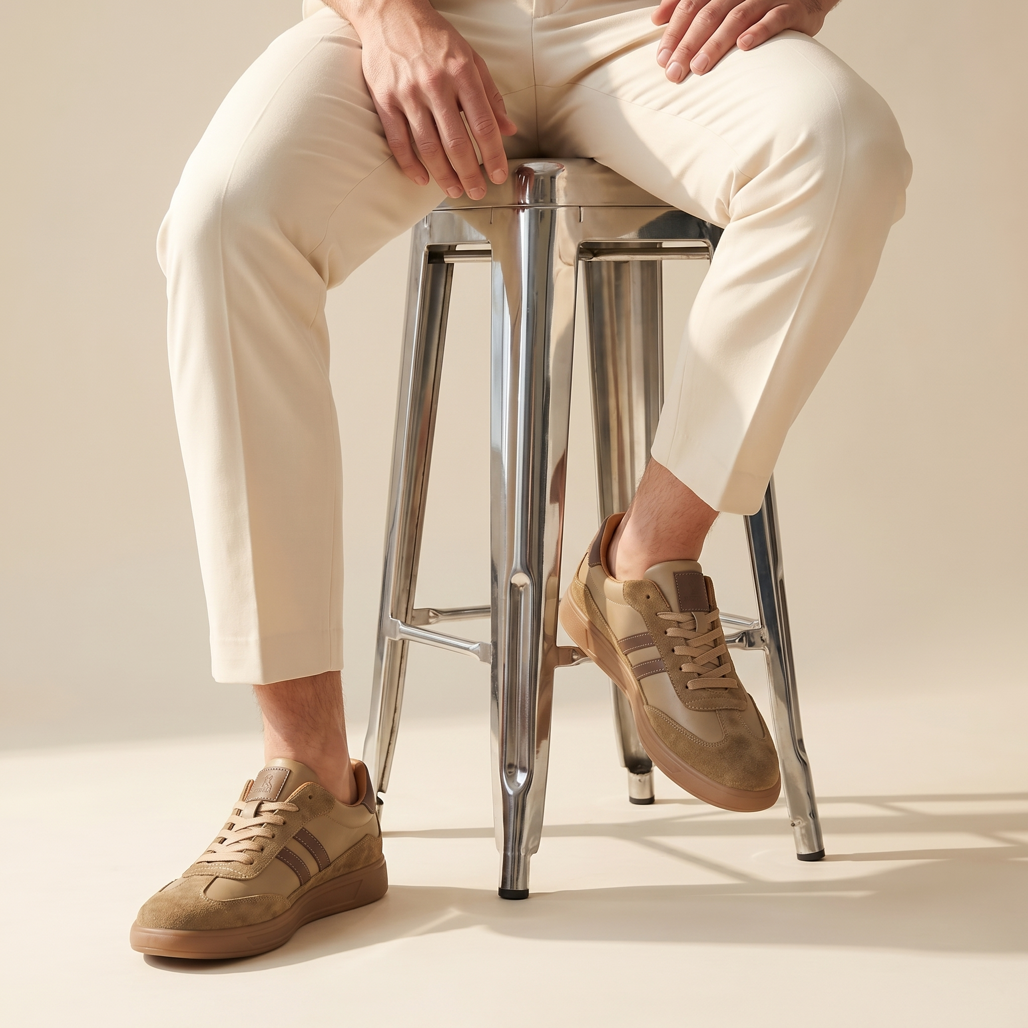 Barnaby | Men's Leather-Look Retro Trainers - Suede-Look Panel Court Sneakers