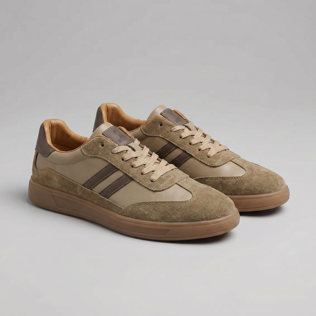 Barnaby | Men's Leather-Look Retro Trainers - Suede-Look Panel Court Sneakers