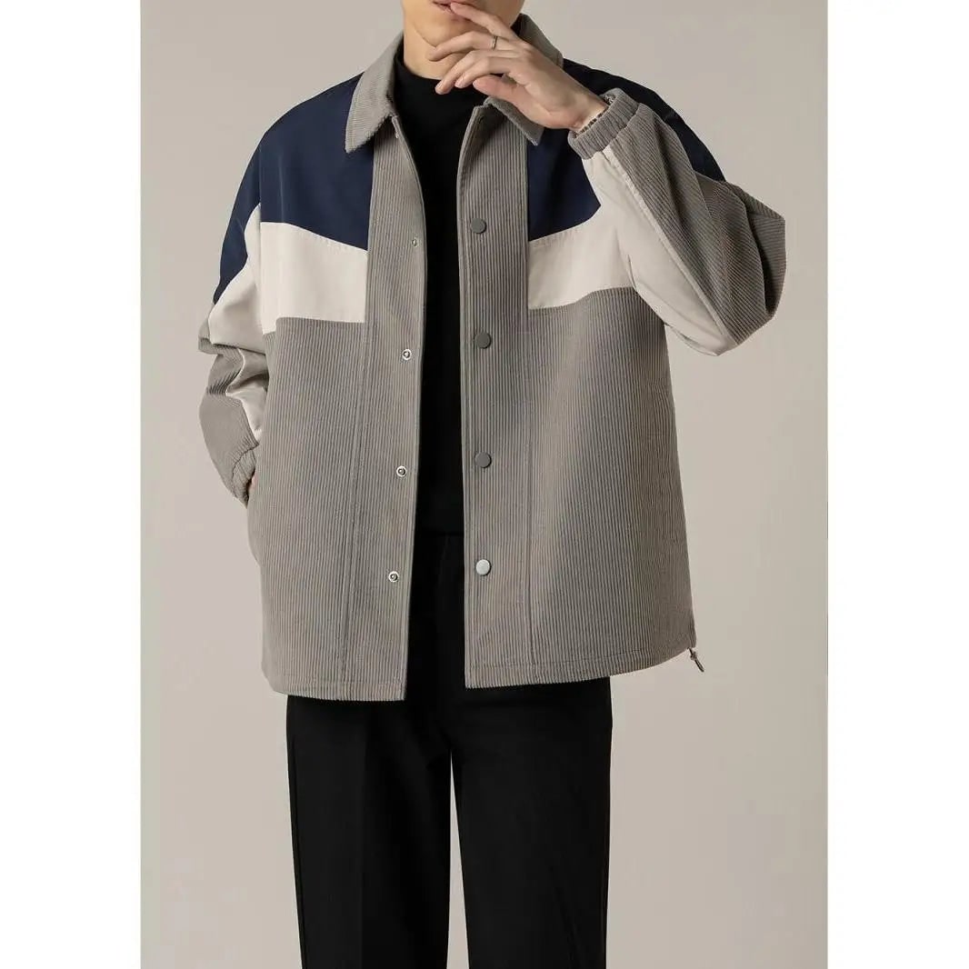 Ridley | Men's Corduroy-Look Colorblock Jacket - Snap-Button Overshirt