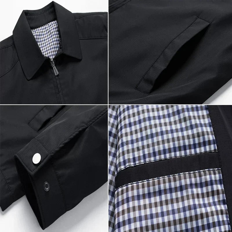 Norton | Men's Collared Zip-Up Harrington Jacket - Checked Lining Casual Jacket