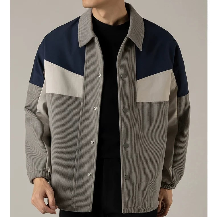 Ridley | Men's Corduroy-Look Colorblock Jacket - Snap-Button Overshirt