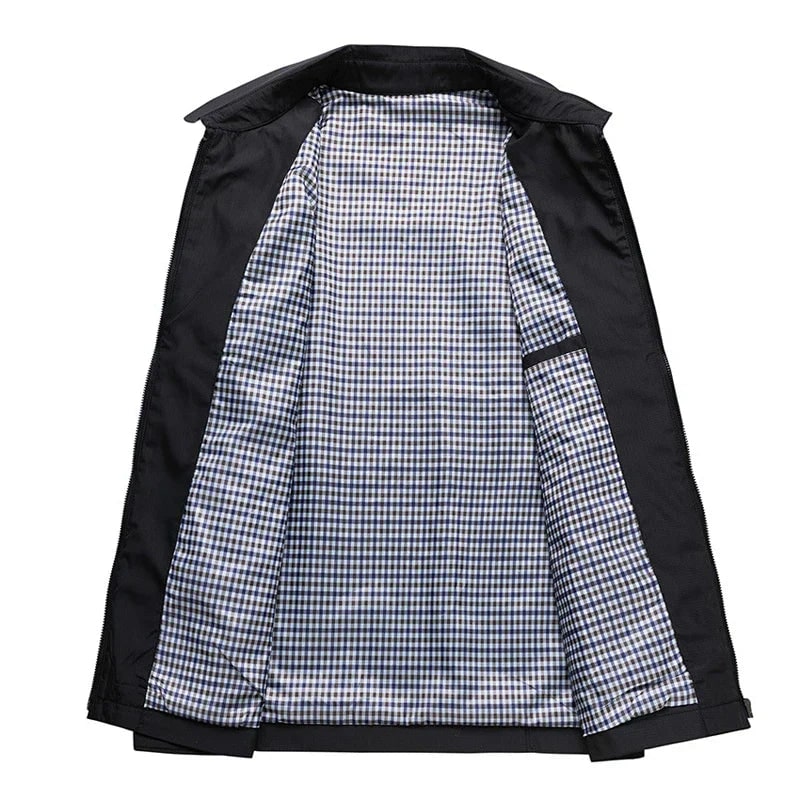 Norton | Men's Collared Zip-Up Harrington Jacket - Checked Lining Casual Jacket