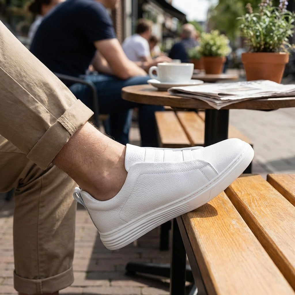 Maverick | Men's Leather Trainers – Stretch-Lace Casual Sneakers