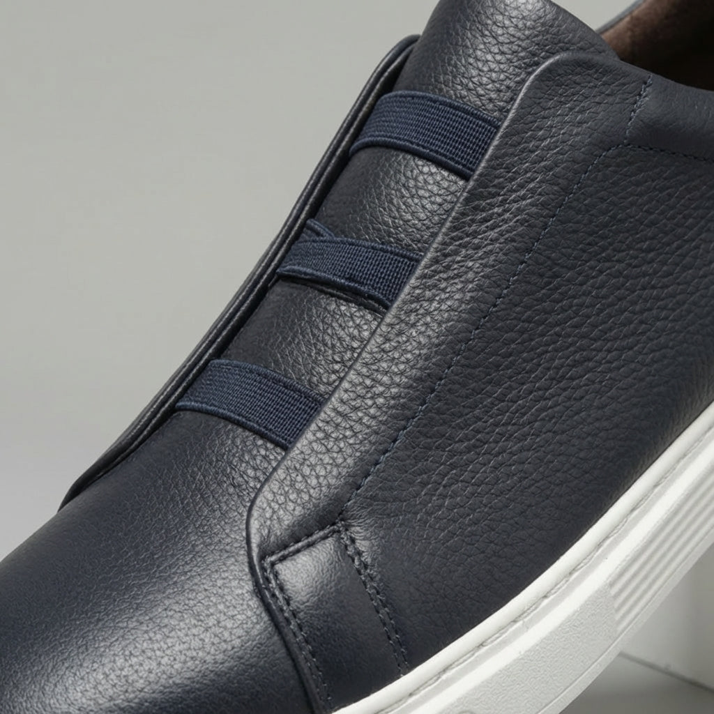 Maverick | Men's Leather Trainers – Stretch-Lace Casual Sneakers