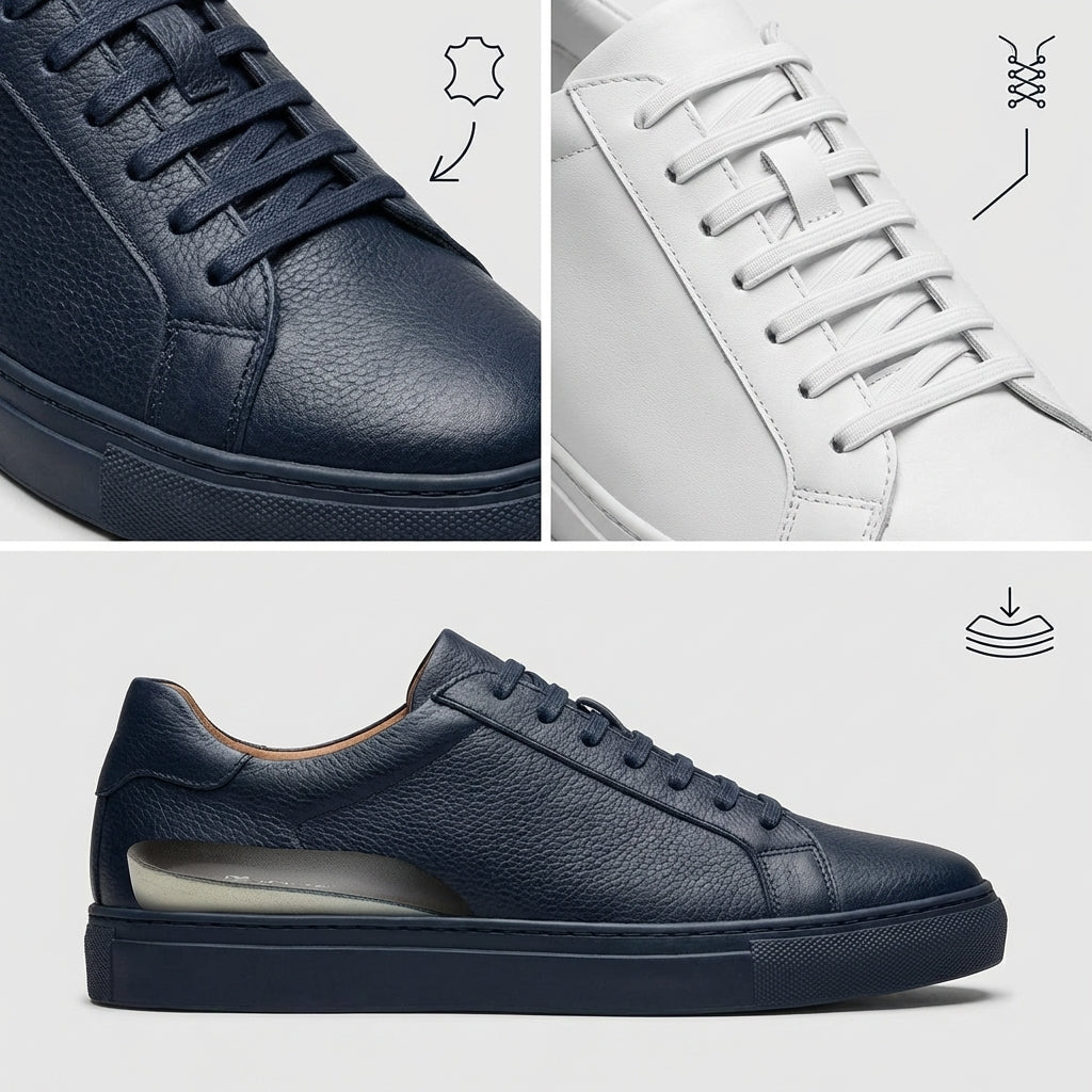 Maverick | Men's Leather Trainers – Stretch-Lace Casual Sneakers