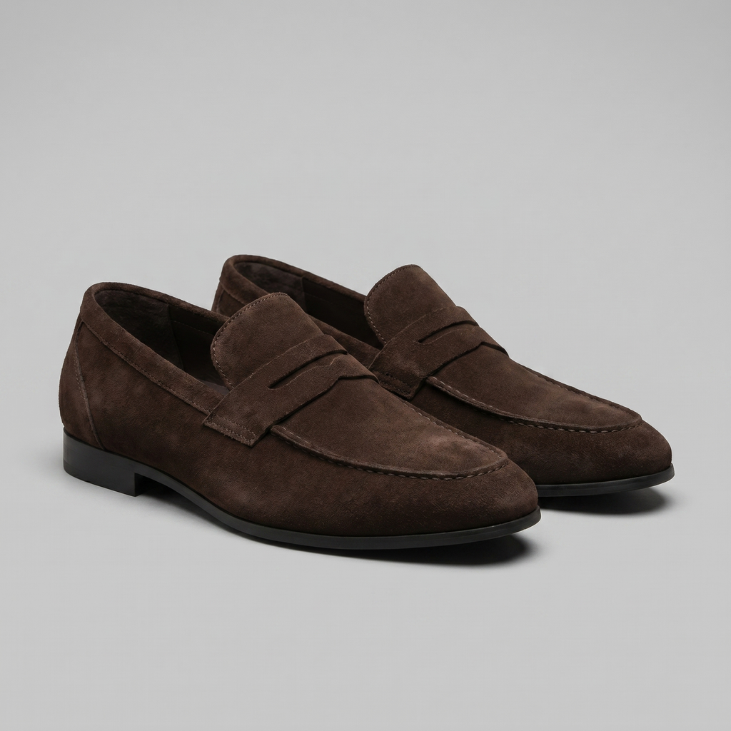 Angus | Men's Suede Penny Loafers - Smart Casual Slip-On Shoes