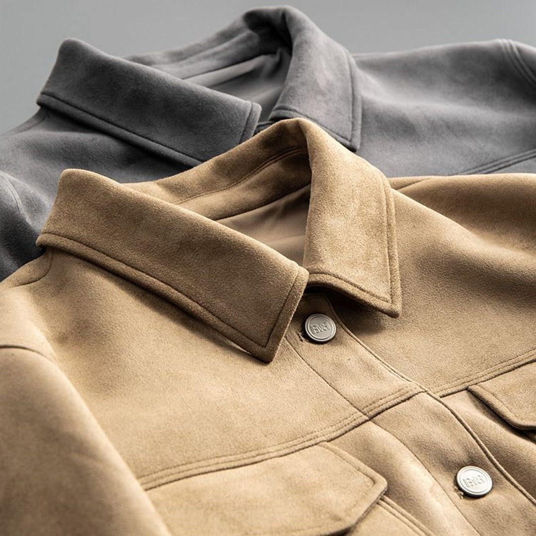 Lambert | Men's Suede-Look Trucker Jacket - Button-Front Casual Coat