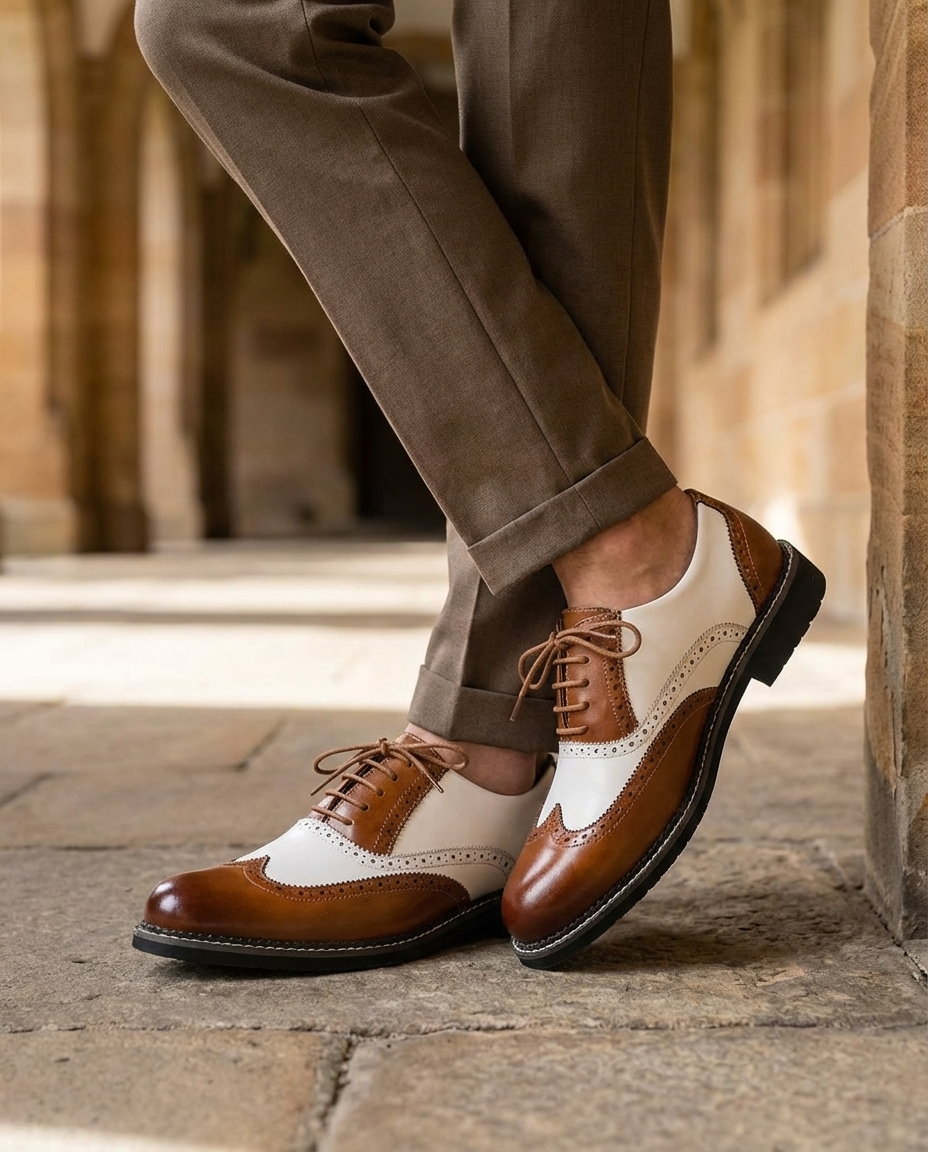 Harold | Men's faux leather Brogue Dress Shoes - Two-Tone Lace-Up Style