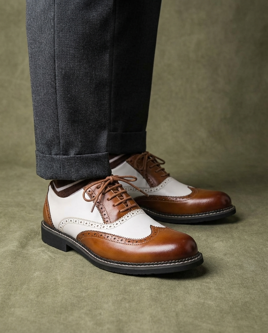 Harold | Men's faux leather Brogue Dress Shoes - Two-Tone Lace-Up Style