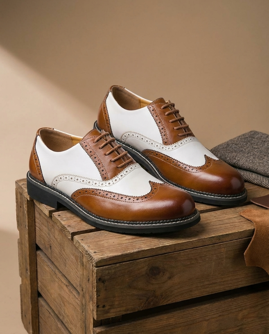 Harold | Men's faux leather Brogue Dress Shoes - Two-Tone Lace-Up Style