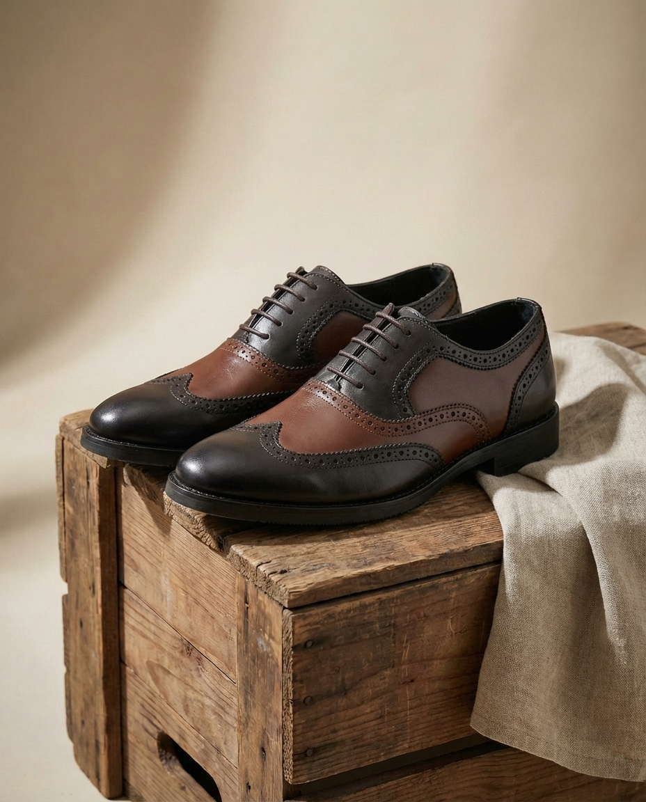 Steadfast | Men's Two-Tone Leather Brogue Oxford Shoes – Formal Lace-Up Shoes