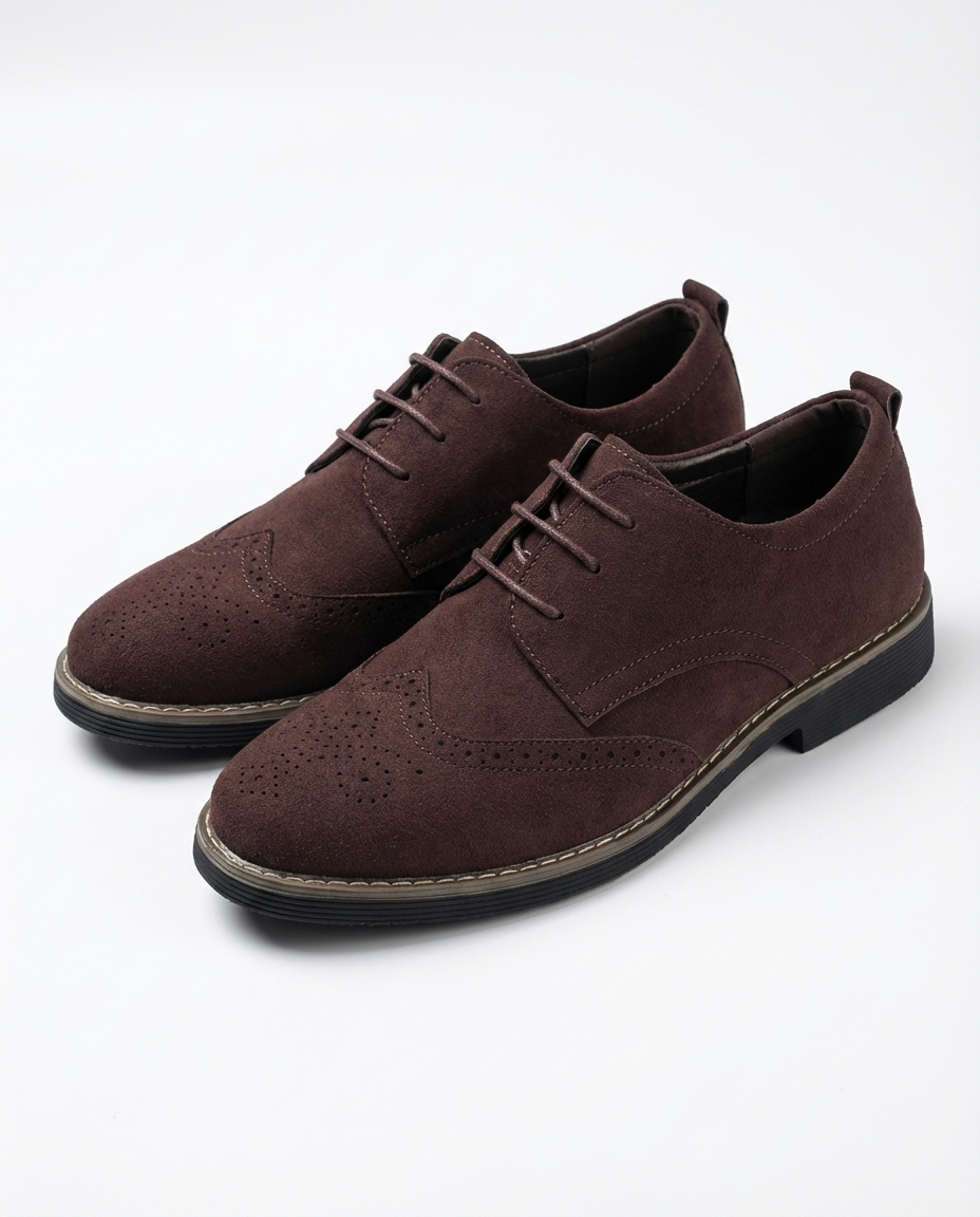 Roamer | Men's Navy Suede Brogue Oxford Shoes – Wingtip Lug-Sole Shoes