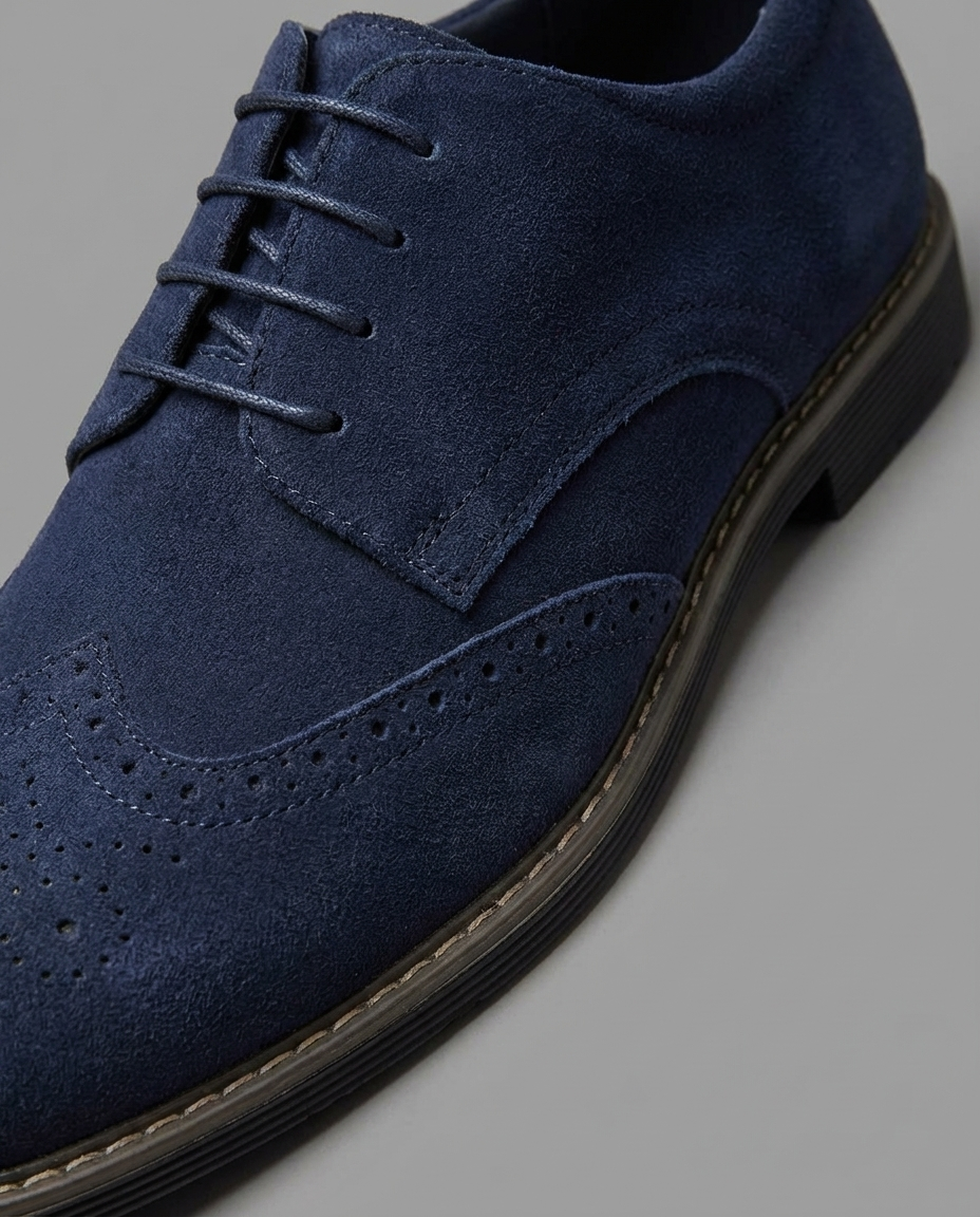Roamer | Men's Navy Suede Brogue Oxford Shoes – Wingtip Lug-Sole Shoes