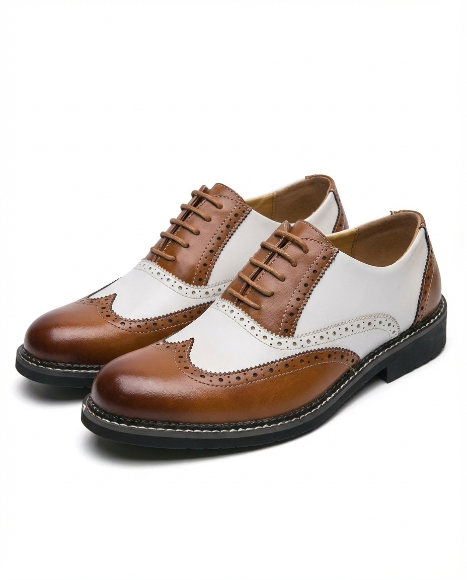 Harold | Men's faux leather Brogue Dress Shoes - Two-Tone Lace-Up Style