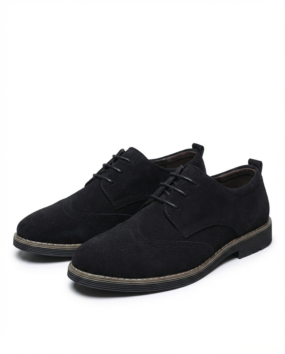 Roamer | Men's Navy Suede Brogue Oxford Shoes – Wingtip Lug-Sole Shoes
