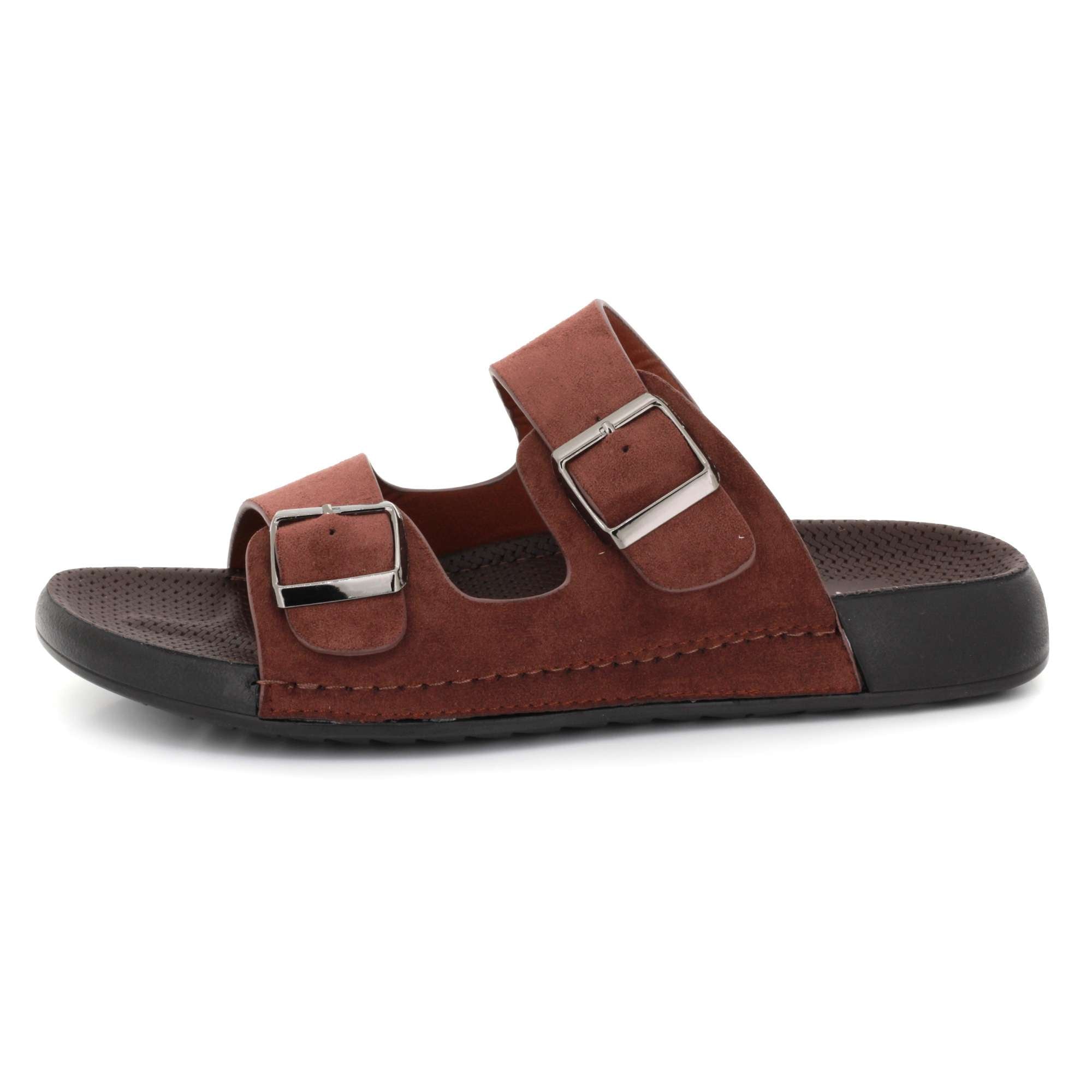 Lawrence | Men's Faux Leather Double Strap Buckle Sandals - Slip-On Slide Sandals