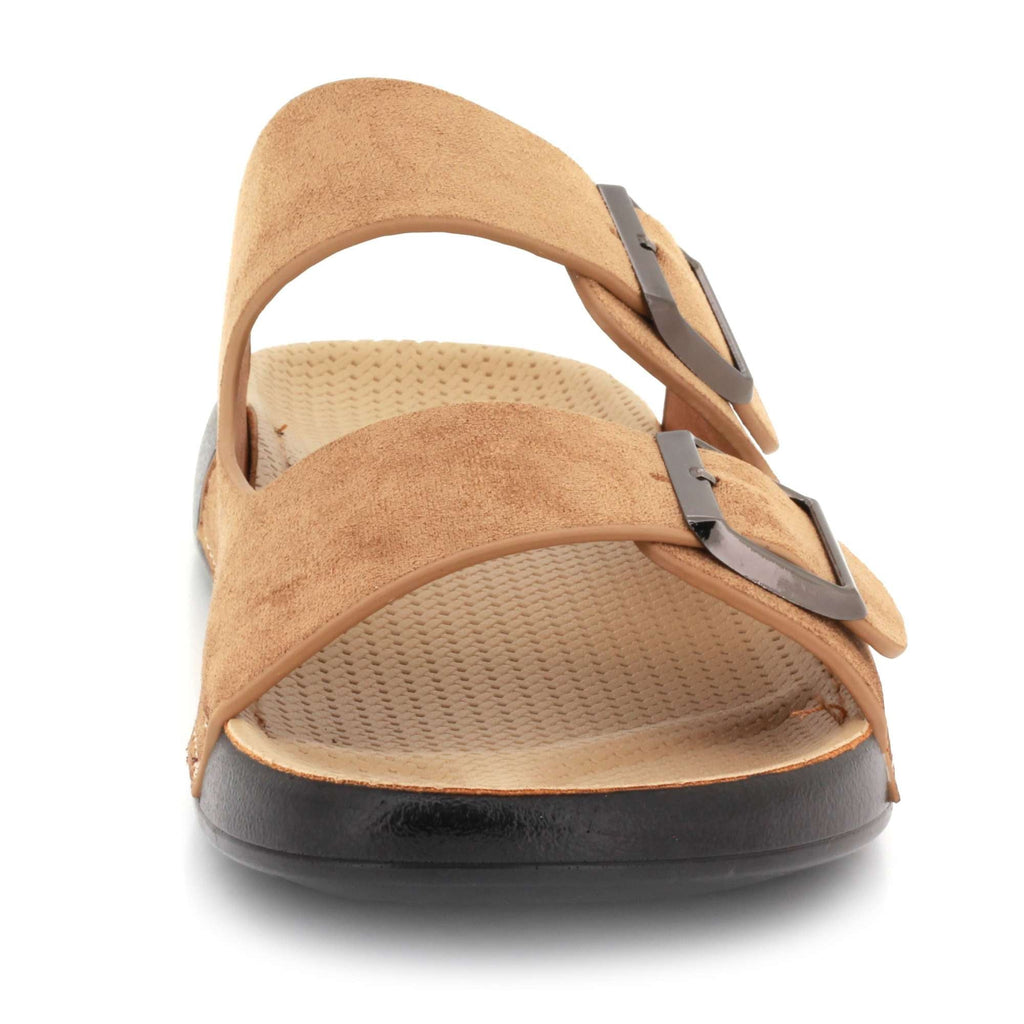 Lawrence | Men's Faux Leather Double Strap Buckle Sandals - Slip-On Slide Sandals