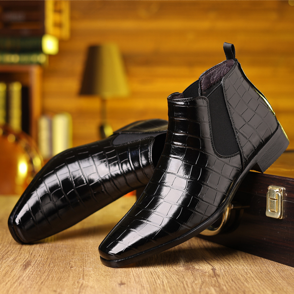Kingsley | Men's Croc-Effect Chelsea Boots - Slip-Resistant Sole Boots