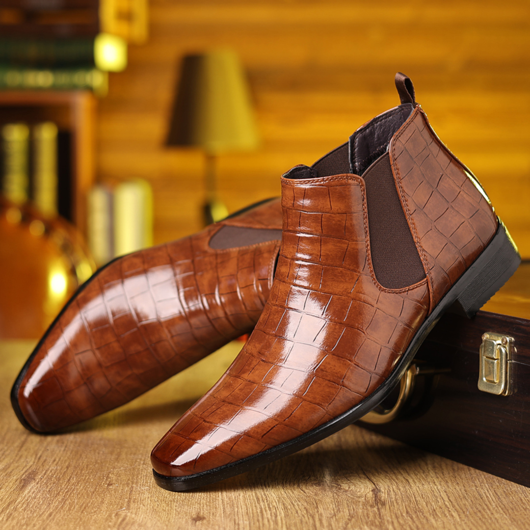 Kingsley | Men's Croc-Effect Chelsea Boots - Slip-Resistant Sole Boots