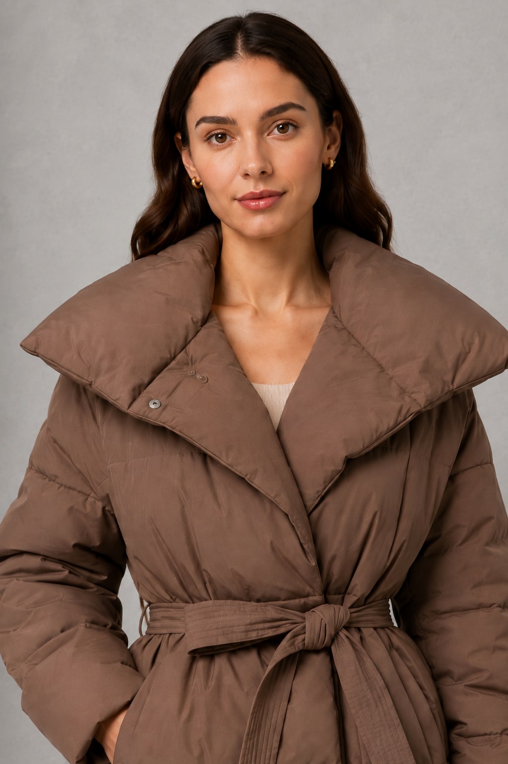 Beth | Women's Belted Puffer Jacket - Quilted Zip-Up Winter Coat