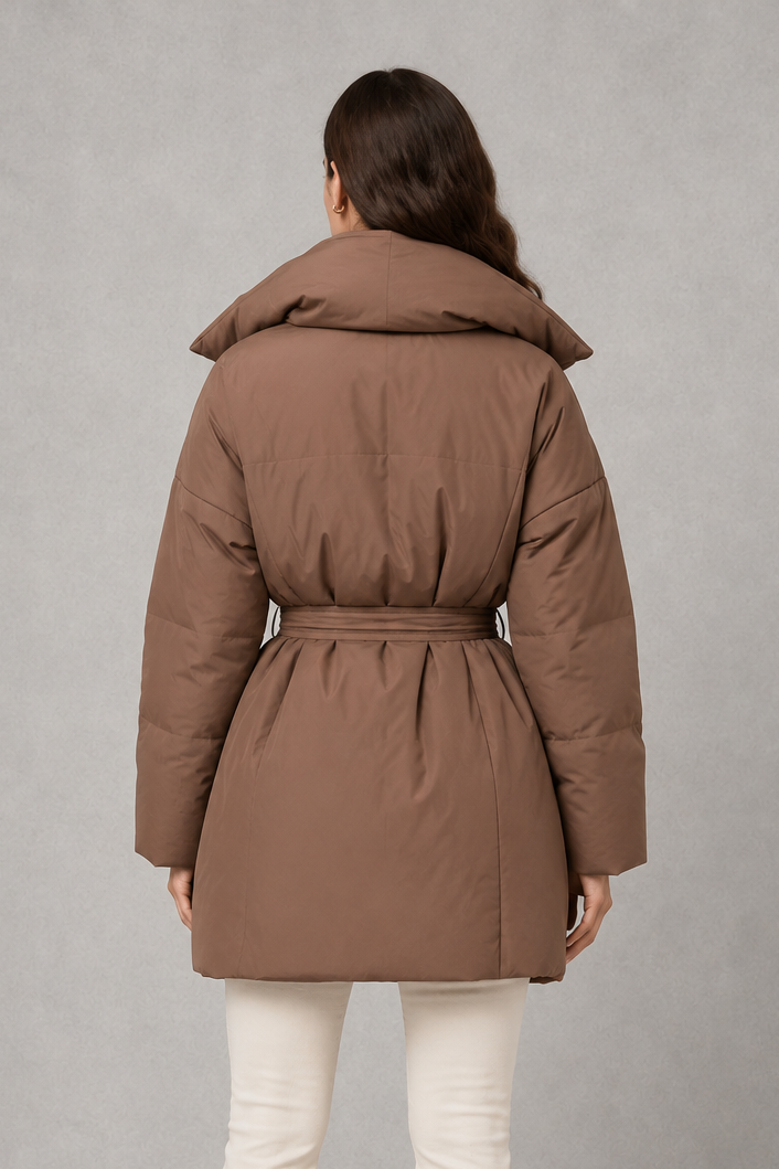 Beth | Women's Belted Puffer Jacket - Quilted Zip-Up Winter Coat