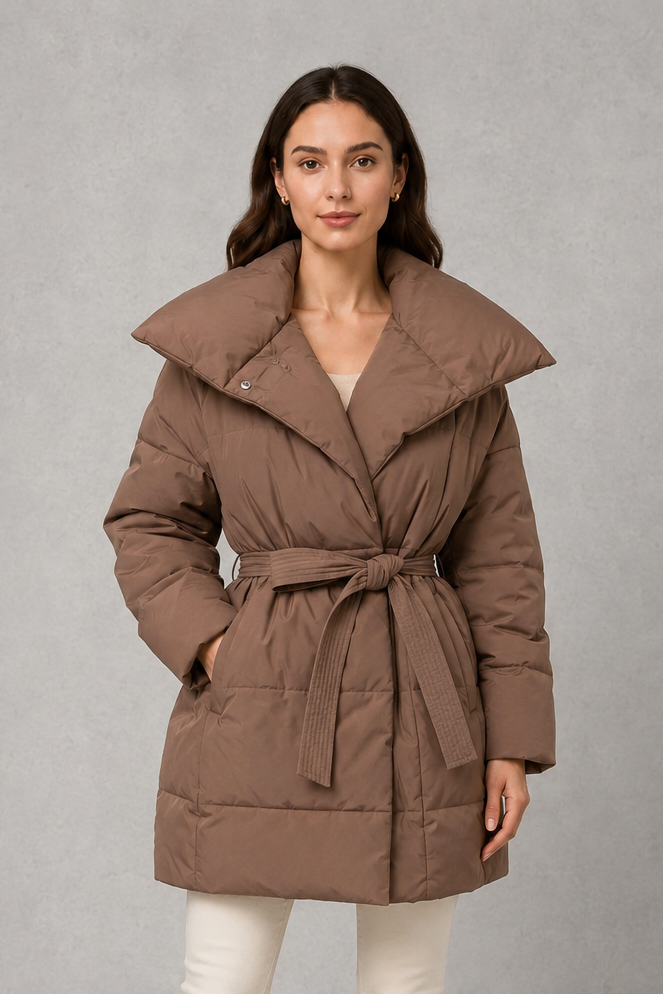 Beth | Women's Belted Puffer Jacket - Quilted Zip-Up Winter Coat