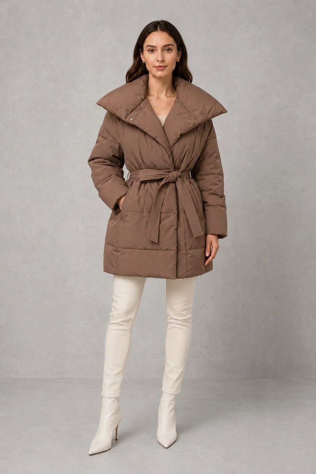 Beth | Women's Belted Puffer Jacket - Quilted Zip-Up Winter Coat